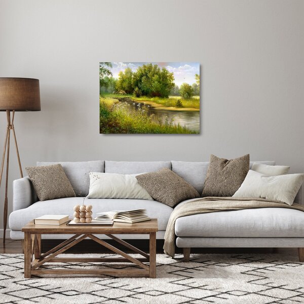 Skleněný obraz - Řeka u lesa, olejomalba (70x50 cm)