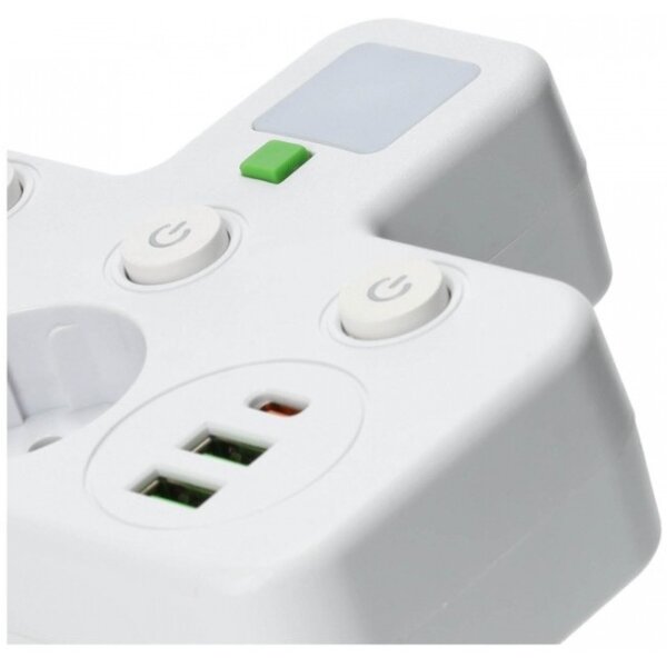 Rozbočovací zásuvka s vyp a LED osvět LINEA 2Z + 3xUSB A/C SCHUKO 4000K bílá