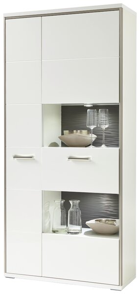 KOMBINACE VITRÍN, šedá, barvy stříbra, bílá, vysoce lesklá bílá, 94/201/38 cm Livetastic - Kredence a vitríny, Online Only