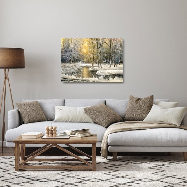 Skleněný obraz - Chaloupka v lese, olejomalba (70x50 cm)