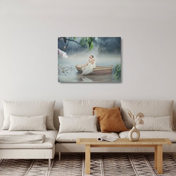 Skleněný obraz - Žena na loďce (70x50 cm)