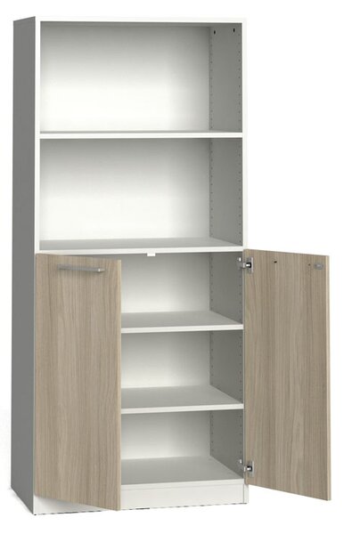 Kombinovaná kancelářská skříň PRIMO, nízké dveře, 800 x 500 x 1781 mm, bílá / dub přírodní