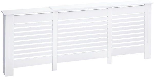 HOMCOM Nastavitelný kryt radiátoru s horní policí z MDF a dřeva, 140-202x19x82,5 cm, bílý | Aosom