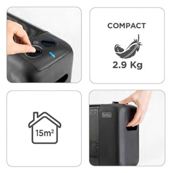 Sálavý topný panel Black+Decker BXMRA1500E – 1500 W, 65 × 19,5 × 29