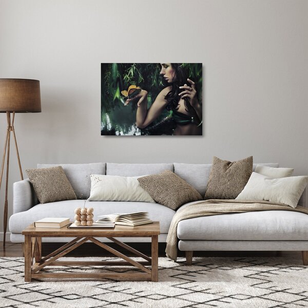 Skleněný obraz půvabné ženy s motýlem (70x50 cm)