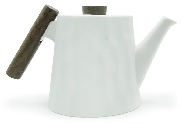 Porcelánová konvice s dřevěnou rukojetí White, 1,2 l – matná bílá, reliéfní povrch