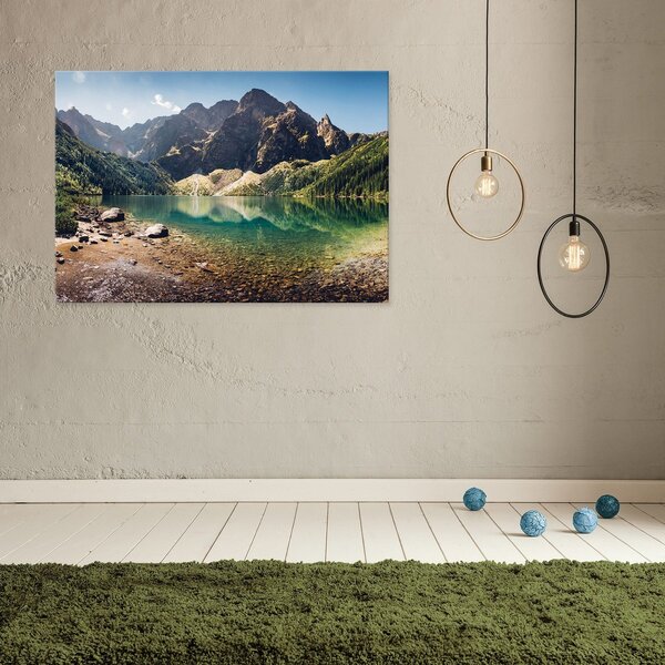 Obraz na plátně: Landscape mountain lake pines - 100x75 cm