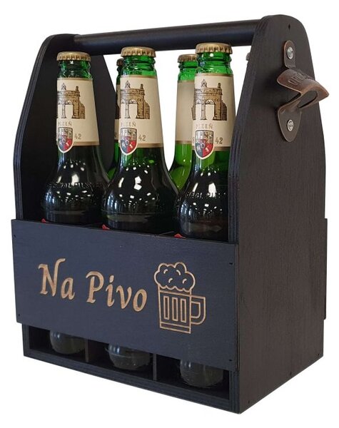 Dřevěný nosič na pivo s otvírákem 23,5×30×15,5 cm