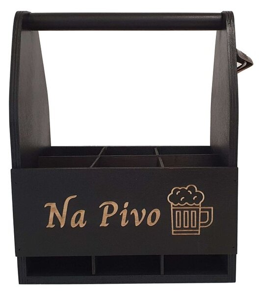 Dřevěný nosič na pivo s otvírákem 23,5×30×15,5 cm
