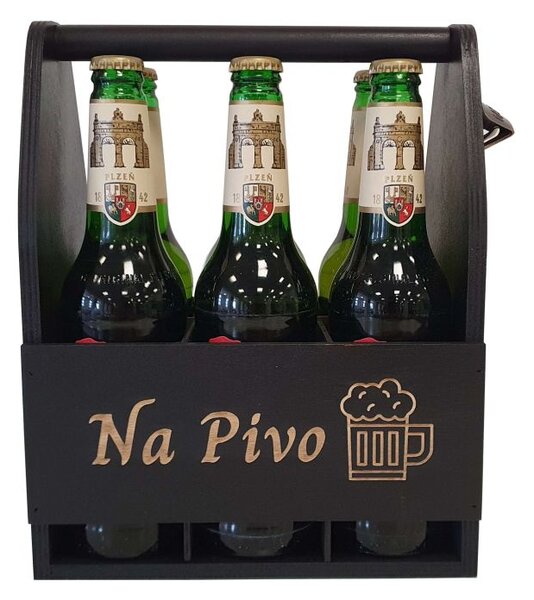 Dřevěný nosič na pivo s otvírákem 23,5×30×15,5 cm