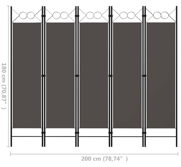 5dílný skládací paraván antracitový 200 x 180 cm 320709