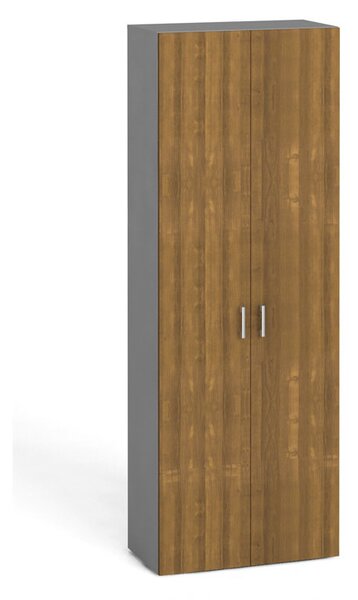 Kancelářská skříň s dveřmi KOMBI, 5 polic, 2233 x 800 x 400 mm, šedá / ořech