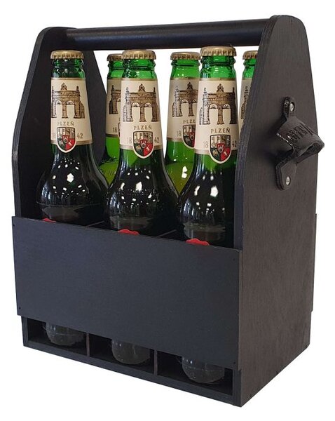 Dřevěný nosič na pivo s otvírákem 23,5×30×15,5 cm