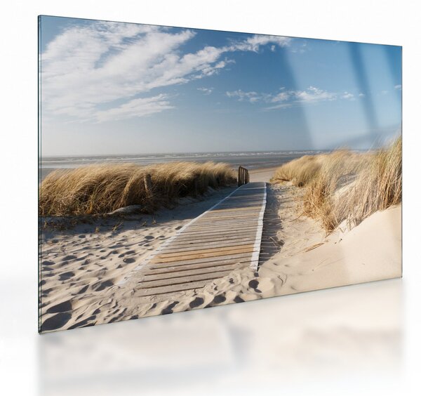 Skleněný obraz - Písečná pláž na ostrově Langeoog, Německo (70x50 cm)