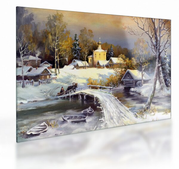 Skleněný obraz - Zimní městečko (70x50 cm)