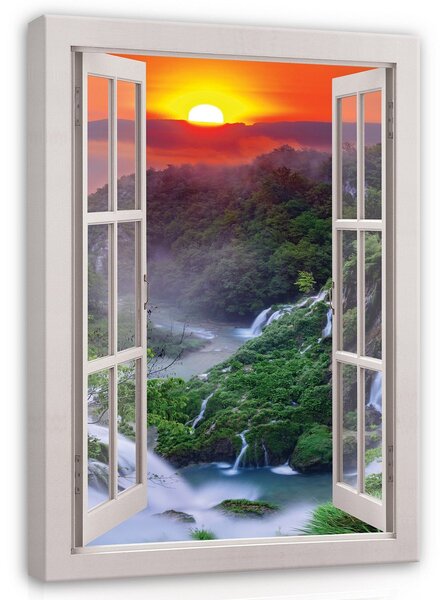Obraz na plátně: View window landscape mountain - 80x60 cm