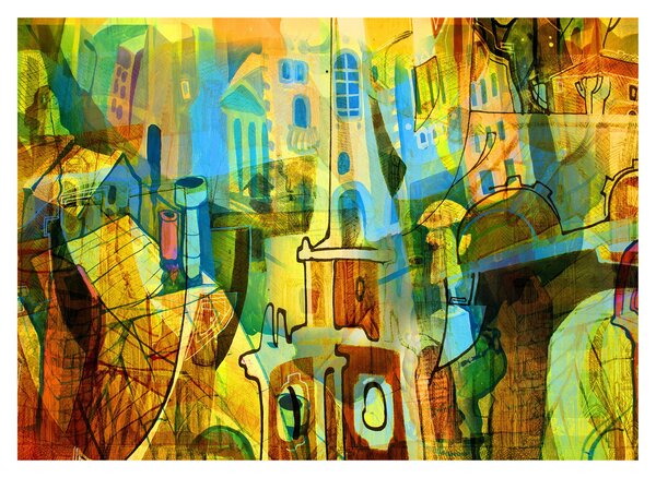 Skleněný obraz - Architektura, kubistická abstrakce (70x50 cm)