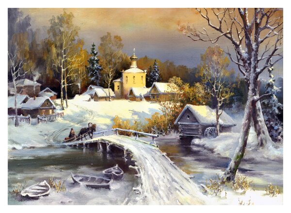 Skleněný obraz - Zimní městečko (70x50 cm)