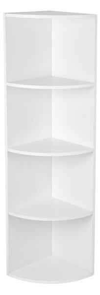 Bílá rohová police, 4 patra, 129,5x30x30 cm