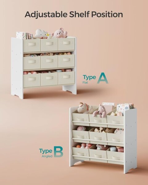 Dětský organizér na hračky s 9 boxy, bílý, 62,5x29,5x60 cm