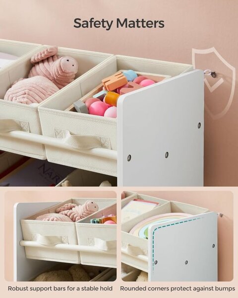 Dětský organizér na hračky s 9 boxy, bílý, 62,5x29,5x60 cm