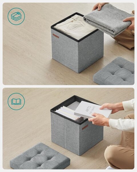 Skládací taburet s úložným prostorem 30×30 cm – světle šedý
