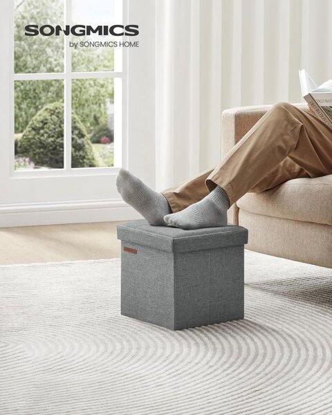 Skládací taburet s úložným prostorem 30×30 cm – světle šedý