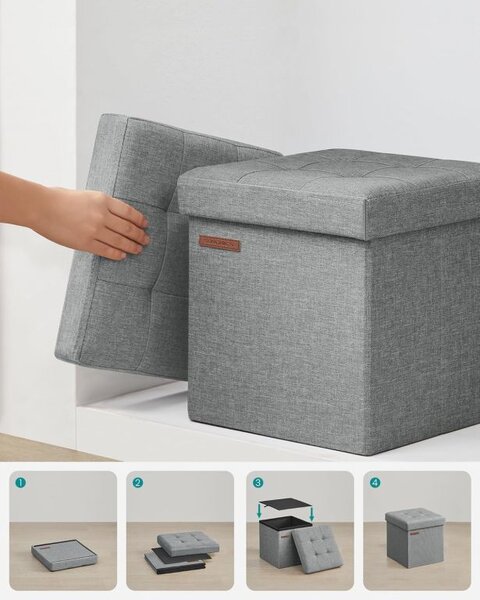 Skládací taburet s úložným prostorem 30×30 cm – světle šedý