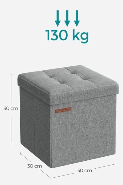 Skládací taburet s úložným prostorem 30×30 cm – světle šedý