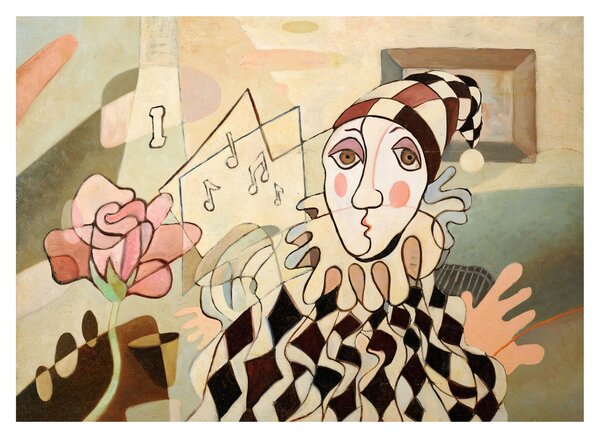 Skleněný obraz - Kubismus - harlequin and rose (70x50 cm)