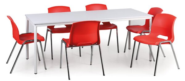 Stůl jídelní, šedý 1800x800 + 6 židlí Cleo červená
