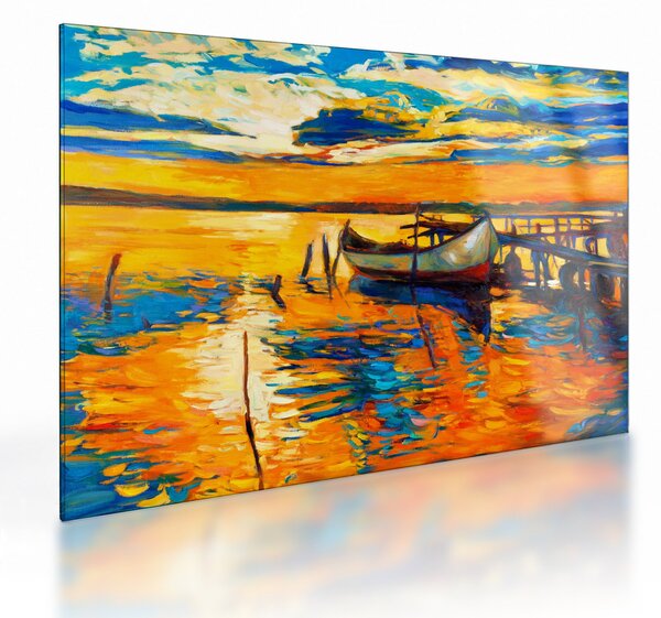 Skleněný obraz - Loďka při západu slunce (70x50 cm)