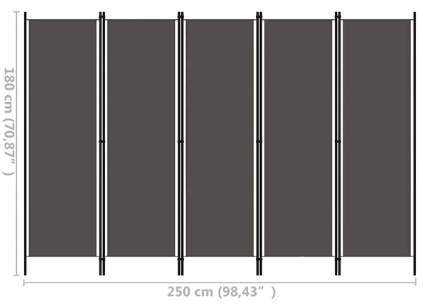 5dílný paraván antracitový 250 x 180 cm 320725