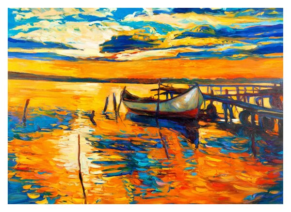 Skleněný obraz - Loďka při západu slunce (70x50 cm)
