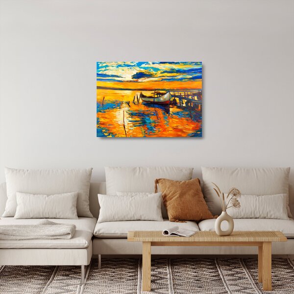 Skleněný obraz - Loďka při západu slunce (70x50 cm)