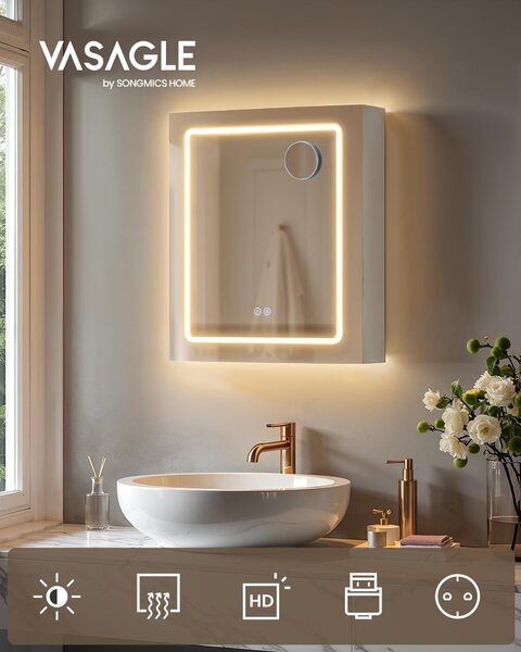 Nástěnná skříňka se zrcadlem a osvětlením LED, zvětšovací zrcadlo