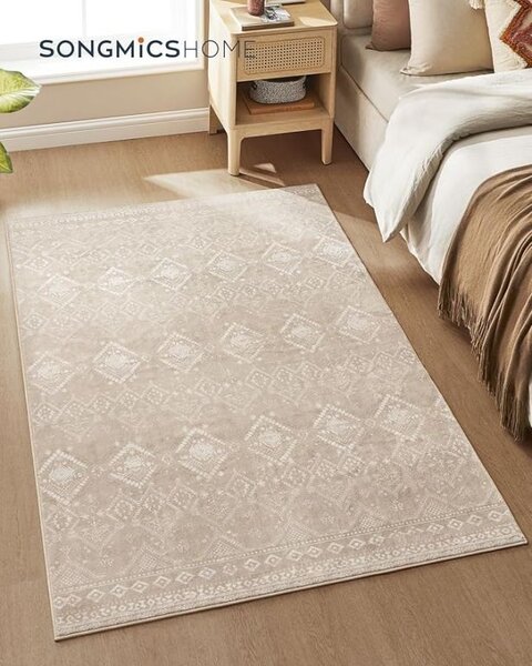 Boho koberec 120×170 cm, protiskluzový, béžový