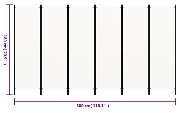 6dílný paraván bílý 300 x 180 cm 320727