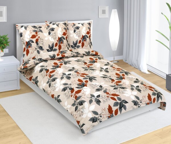 Bellatex Povlečení krepové Podzimní listí Oranžová,Šedá,Béžová rozměr 140x200, 70x90 cm