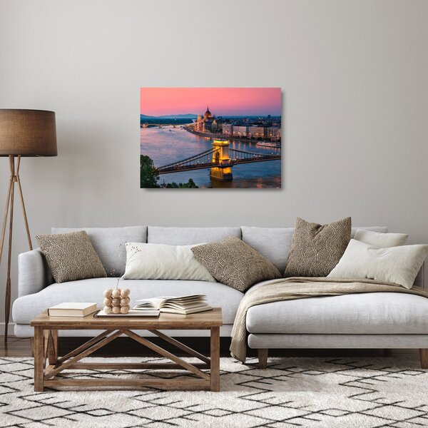Skleněný obraz - Panorama města, Budapešť, Maďarsko (70x50 cm)
