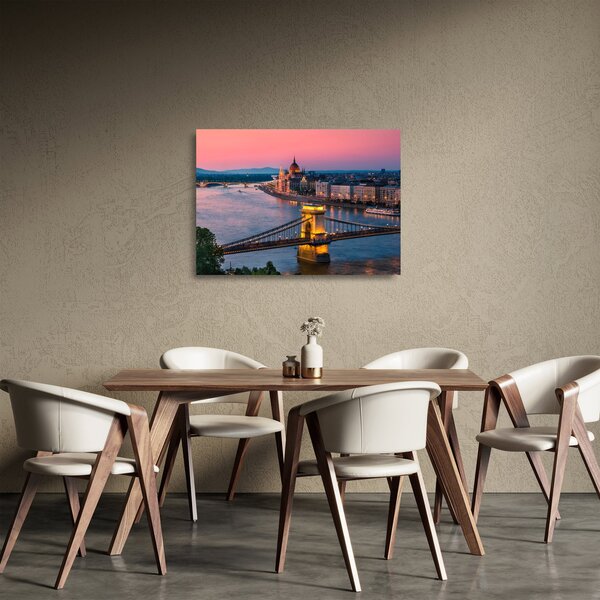 Skleněný obraz - Panorama města, Budapešť, Maďarsko (70x50 cm)