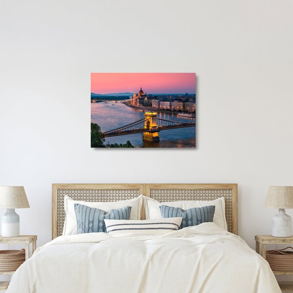 Skleněný obraz - Panorama města, Budapešť, Maďarsko (70x50 cm)