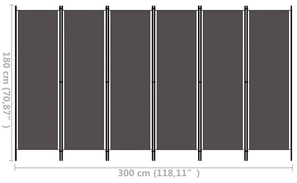 6dílný paraván antracitový 300 x 180 cm 320729