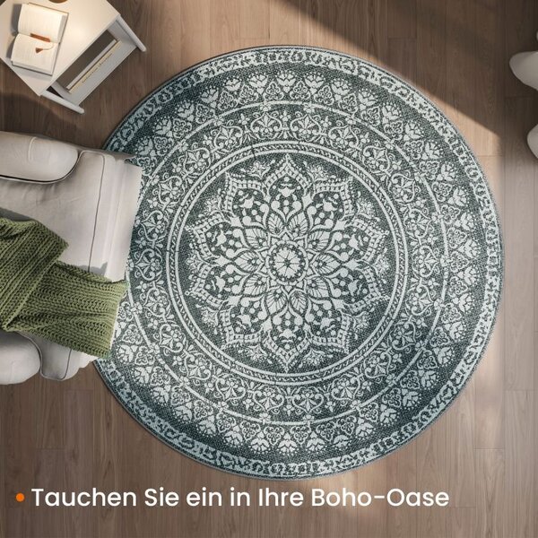 Kulatý koberec Boho, antracitový, protiskluzový, 160 cm