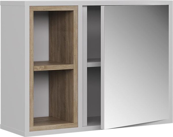 Koupelnová zrcadlová skříňka Vicco Elnor Bílá/dub 60 x 45 cm se 2 otevřenými přihrádkami a 1 dveřmi, Model 56618