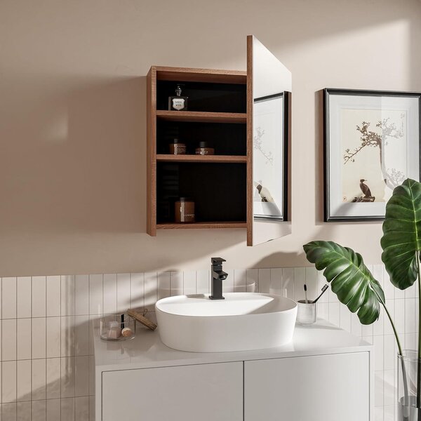 HAJDUK FURNITURE Koupelnová zrcadlová skříňka 50x60 cm dub sonoma bez úchytek s policí