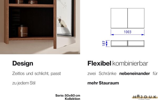 HAJDUK FURNITURE Koupelnová zrcadlová skříňka 50x60 cm dub sonoma bez úchytek s policí
