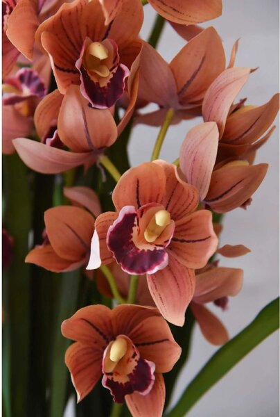 Umělá orchidej v krémovém květináči ORCHIDEA, výška 95 cm, oranžová