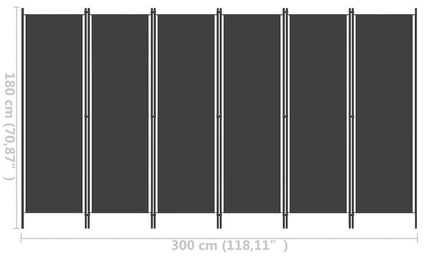6dílný paraván černý 300 x 180 cm 320730