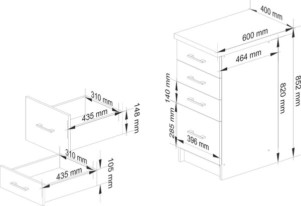 AKORD Furniture Factory KS0POLIBIA016, Bílá, 16 mm, 4 zásuvka/zásuvek, 460 mm, 400 mm, 850 mm
